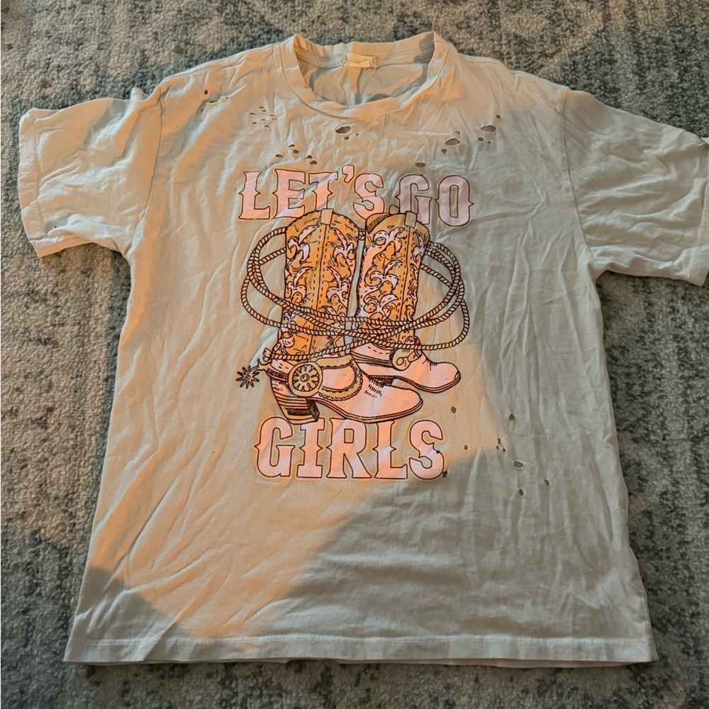 Altar'd State Cream Graphic Tee with Pink and Orange Accents